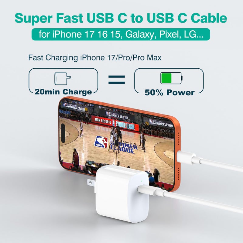 IFEART USB C to USB C Cable for MacBook Air MacBook Pro Charger, iPad Pro 13 12.9 11 inch, iPad Air 5 4, Mini 6, iPhone 17 16 15 Pro Max, Pixel, USBC Type C Fast Charging Cord 6.6FT - Image 5